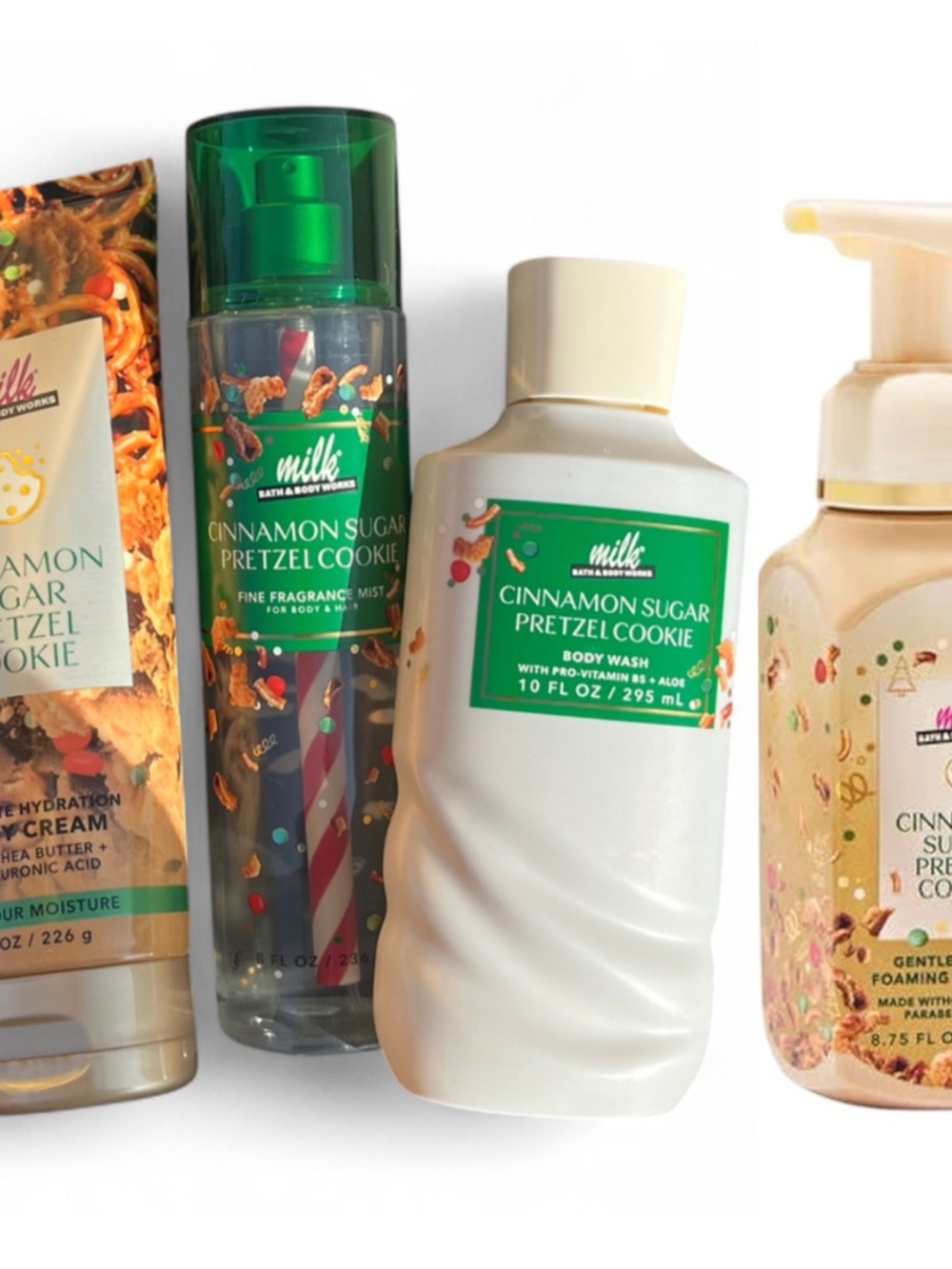 Milk bar Cinnamon Sugar Pretzel Cookie cream, Body Wash, hand soap 4 piece set